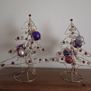 Elegant Gold Wire Holiday Tree Set with Ornaments